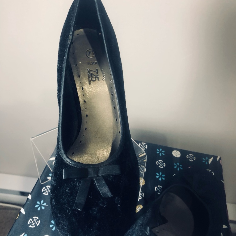 Black Velvet Bow  Heel Pumps 725 originals shoes bow - Picture 3 of 9